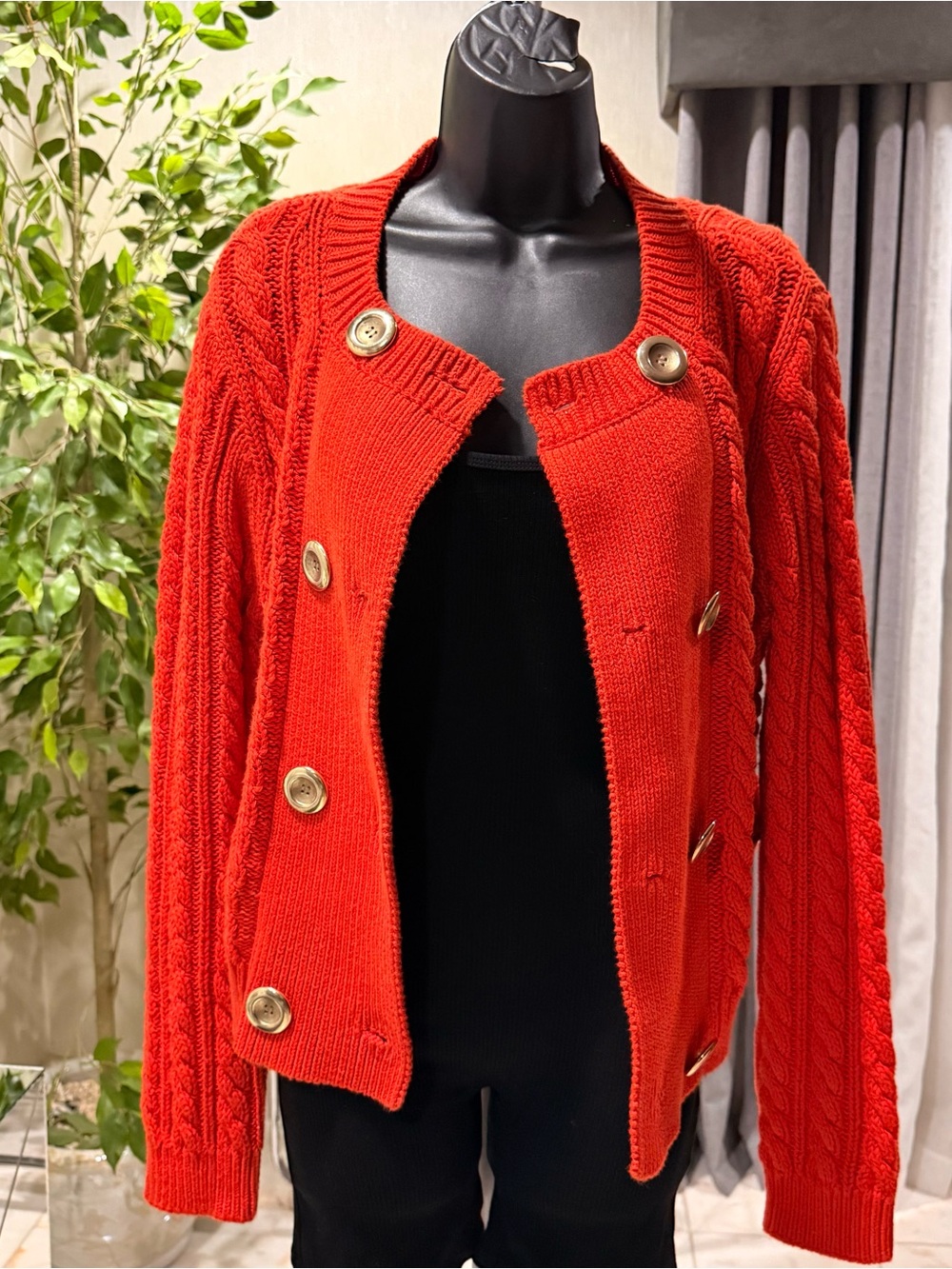 J. Crew Orange Cable-Knit Double-Breasted Sweater Cardigan